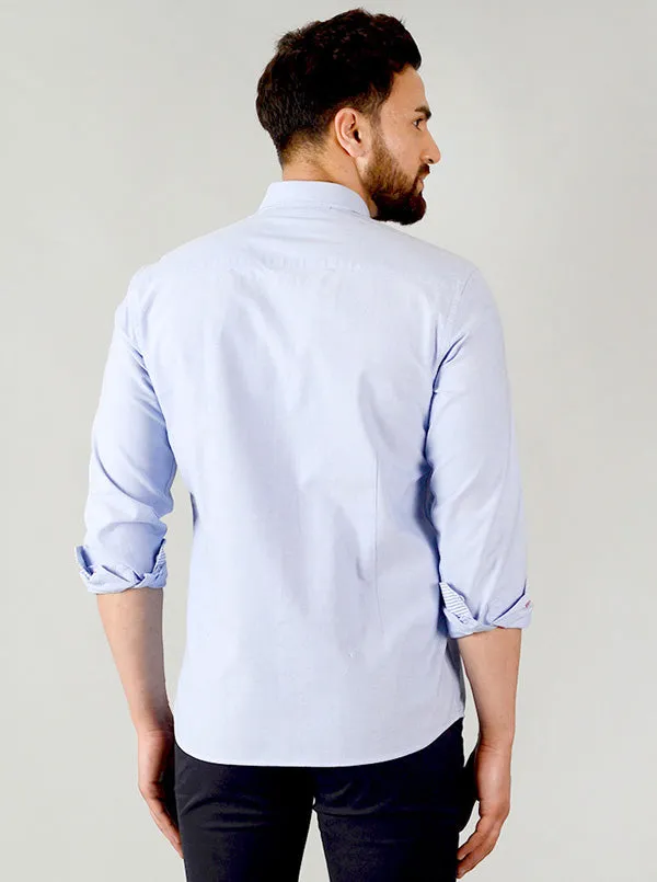 Pastel Blue Solid Slim Fit Casual Shirt | JadeBlue