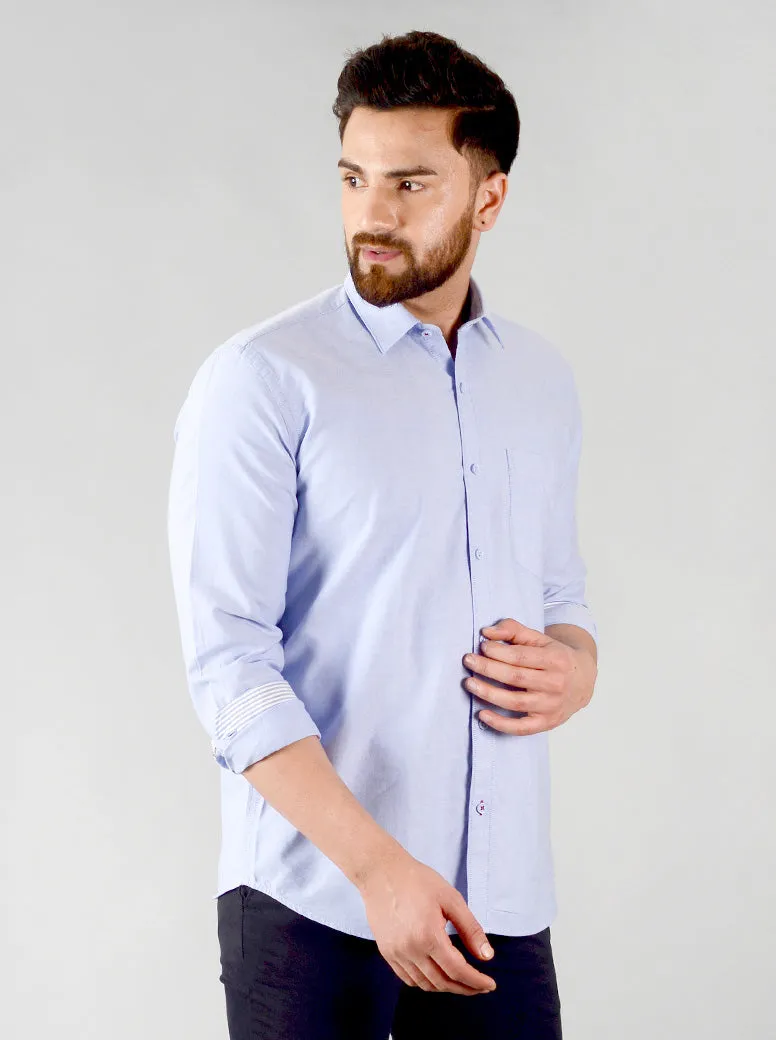 Pastel Blue Solid Slim Fit Casual Shirt | JadeBlue