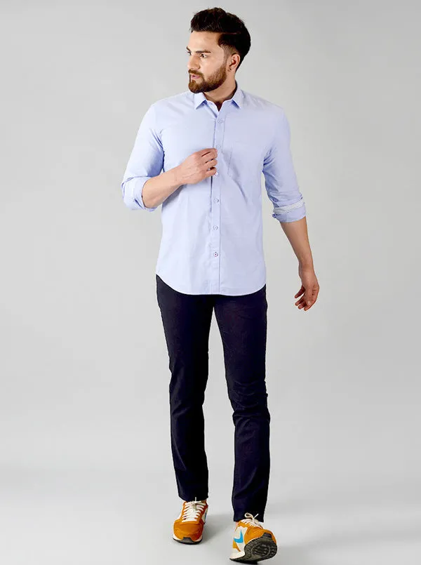 Pastel Blue Solid Slim Fit Casual Shirt | JadeBlue