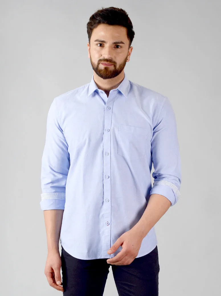 Pastel Blue Solid Slim Fit Casual Shirt | JadeBlue