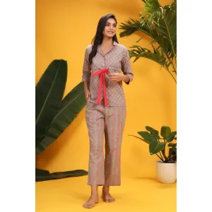 Pink Pop on Grey Front-tie Loungewear Top Set