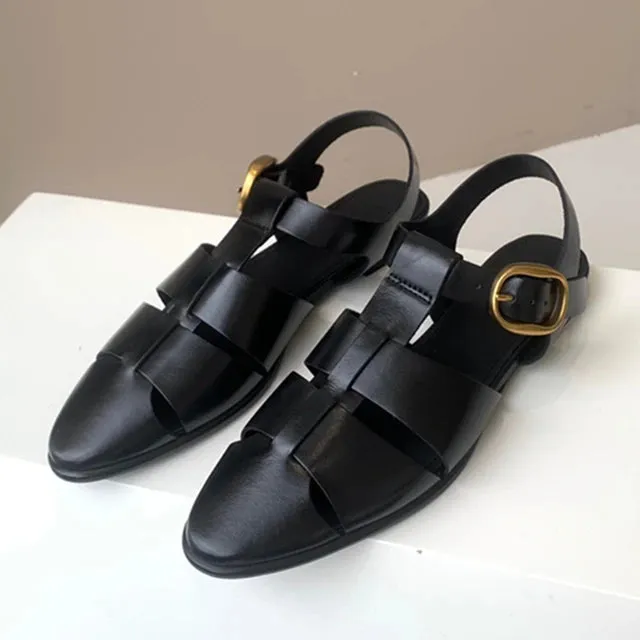 Pre Order:  Genuine Leather Pointed Toe Flat Sandals