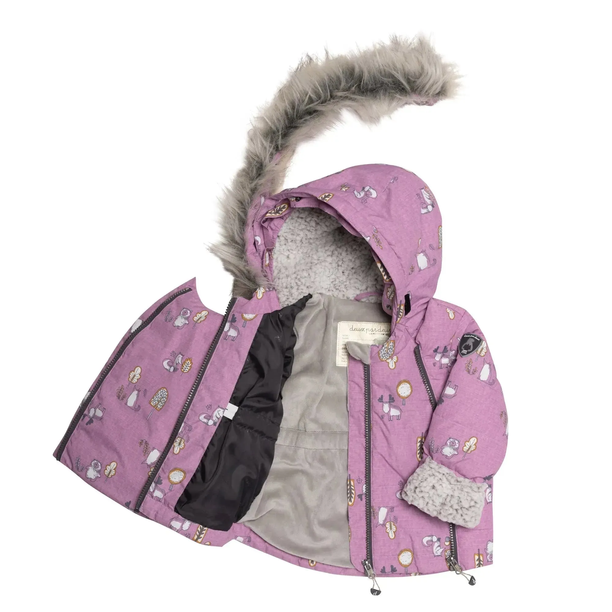 Printed Woodland Animals Two Piece Baby Snowsuit Lilac | DEUX PAR DEUX