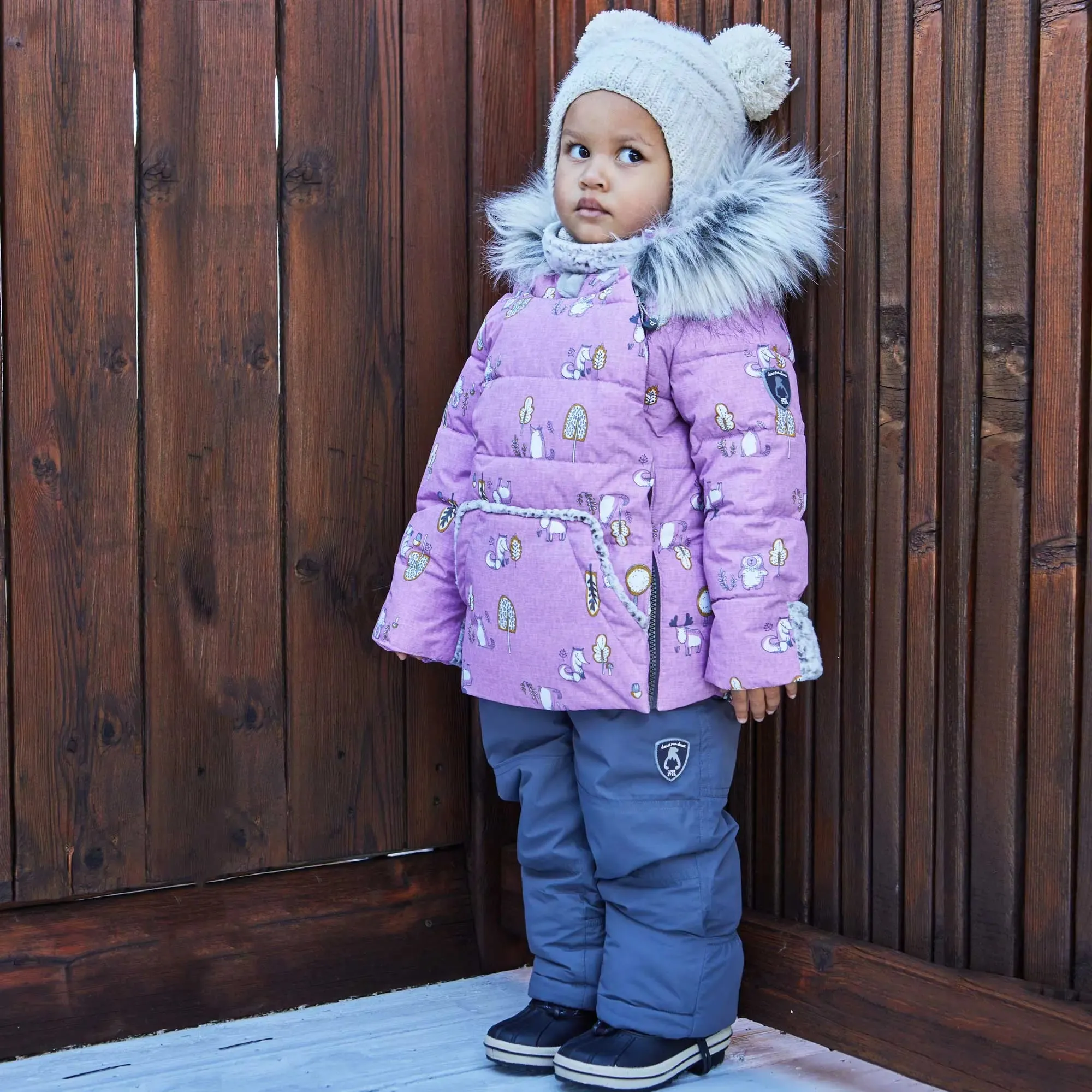 Printed Woodland Animals Two Piece Baby Snowsuit Lilac | DEUX PAR DEUX