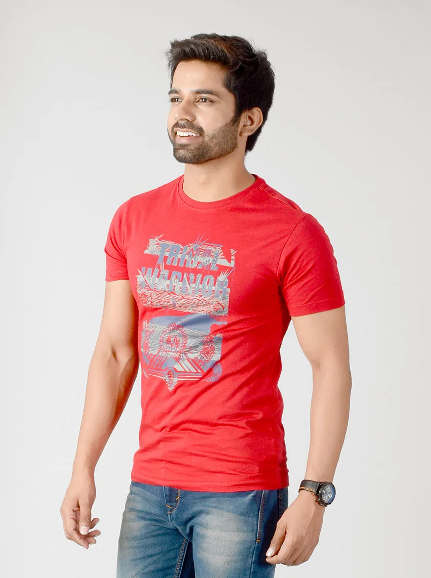 Red Printed Slim Fit T-shirt | JadeBlue