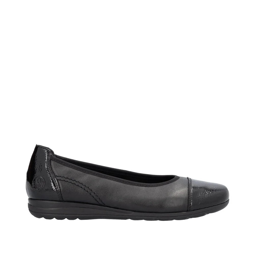 Rieker L9351-00 Ladies Black Leather Slip On Shoes