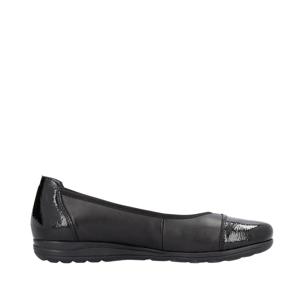 Rieker L9351-00 Ladies Black Leather Slip On Shoes