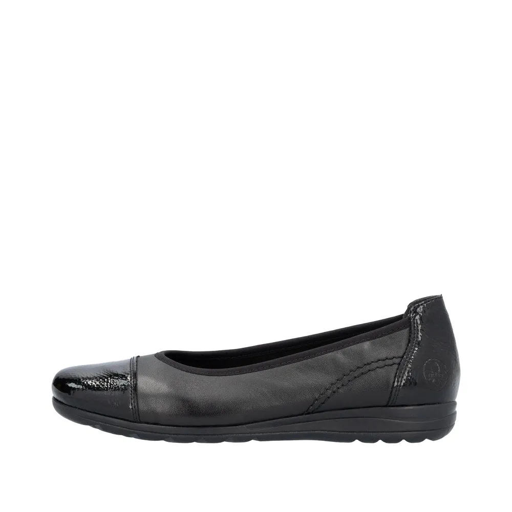 Rieker L9351-00 Ladies Black Leather Slip On Shoes