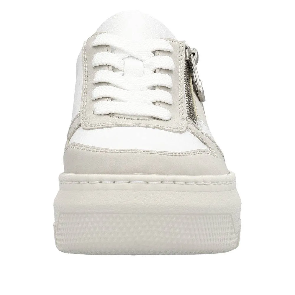 Rieker M1909-80 Enya Ladies White/Grey Leather & Zip & Lace Trainers