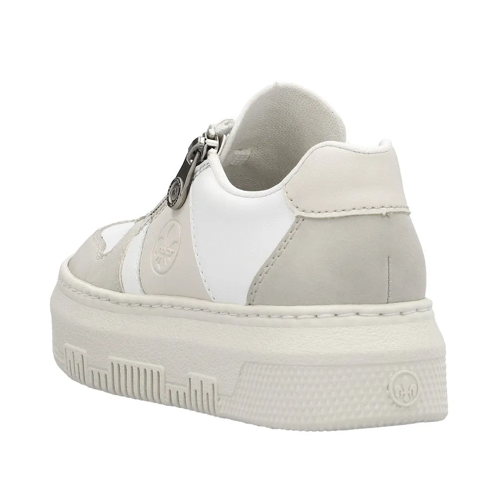 Rieker M1909-80 Enya Ladies White/Grey Leather & Zip & Lace Trainers