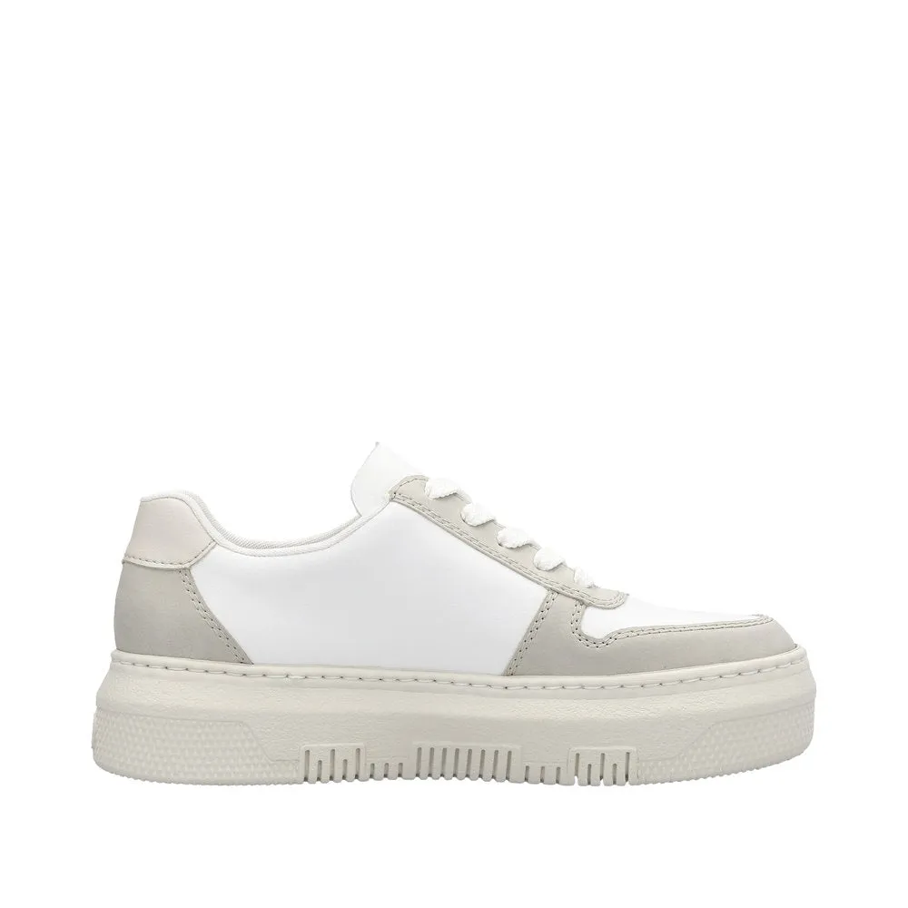 Rieker M1909-80 Enya Ladies White/Grey Leather & Zip & Lace Trainers