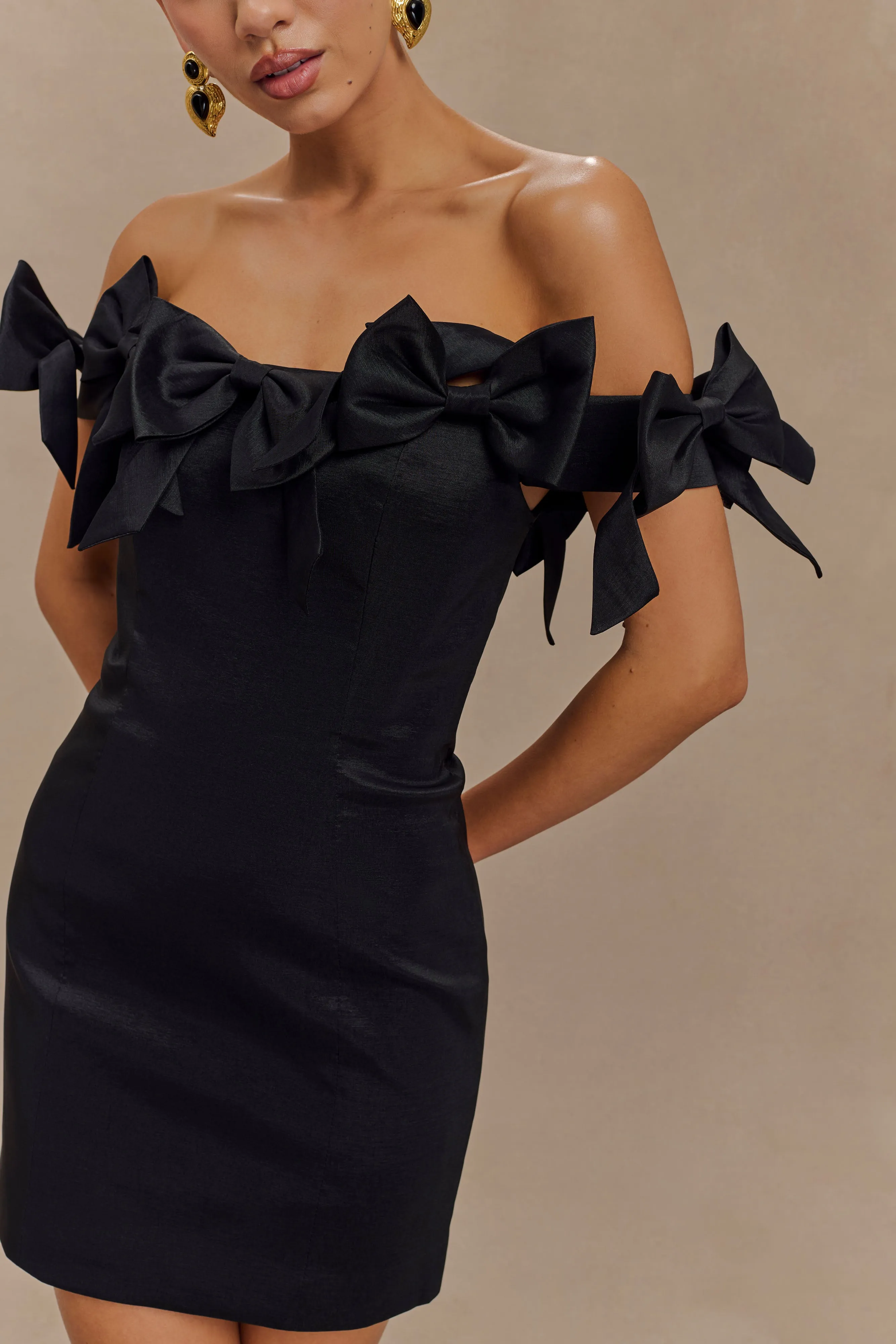 Rose Strapless Bow Mini Dress - Black