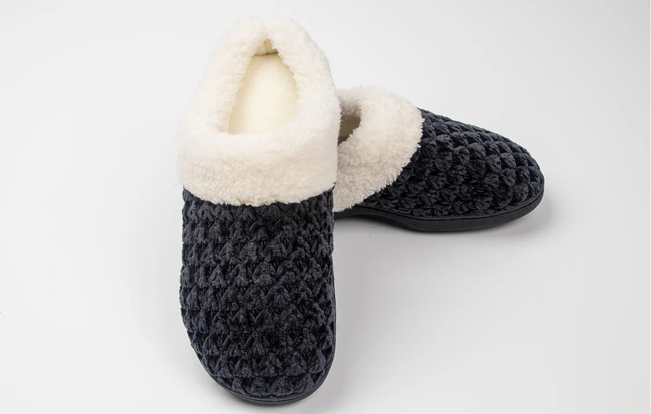 Roxoni Women's Fleece Trim Knit Sweater Furr Clog Indoor Outdoor Slipper