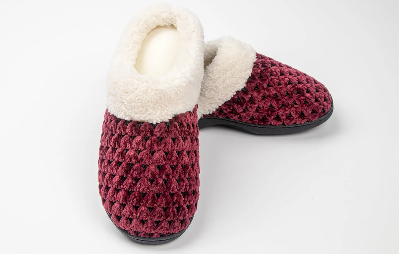 Roxoni Women's Fleece Trim Knit Sweater Furr Clog Indoor Outdoor Slipper