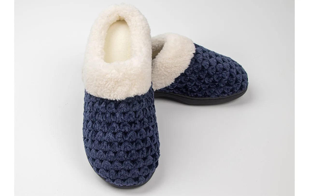 Roxoni Women's Fleece Trim Knit Sweater Furr Clog Indoor Outdoor Slipper