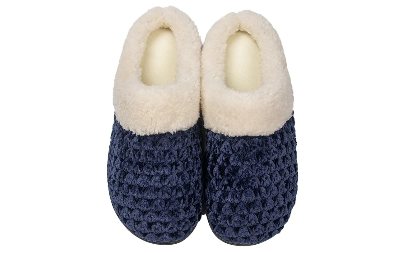 Roxoni Women's Fleece Trim Knit Sweater Furr Clog Indoor Outdoor Slipper