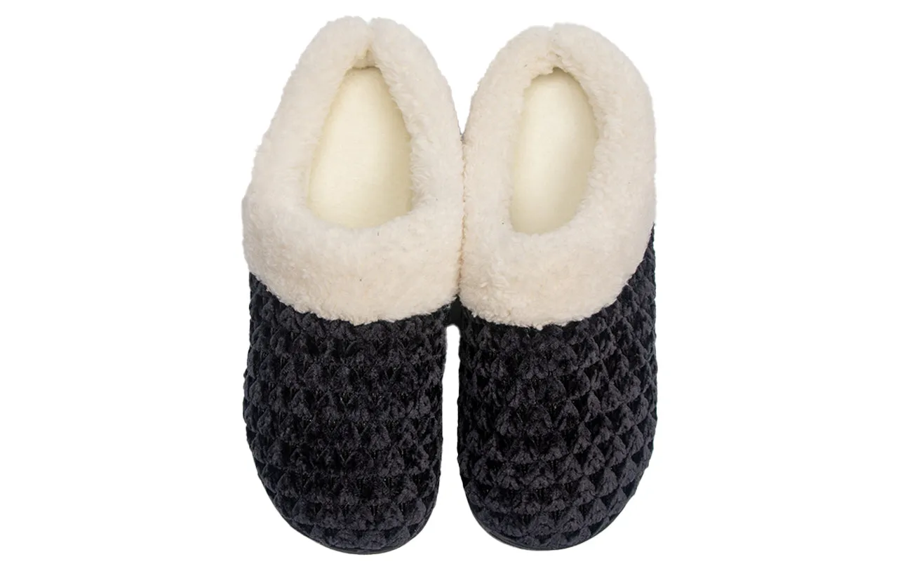 Roxoni Women's Fleece Trim Knit Sweater Furr Clog Indoor Outdoor Slipper