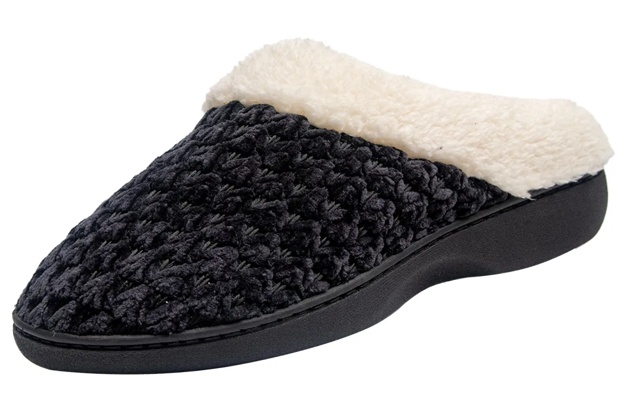 Roxoni Women's Fleece Trim Knit Sweater Furr Clog Indoor Outdoor Slipper