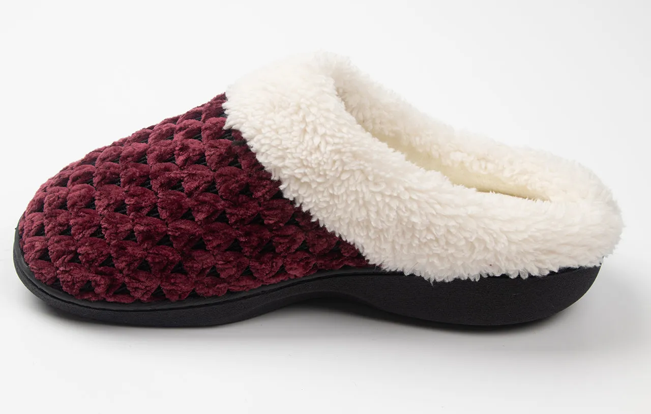 Roxoni Women's Fleece Trim Knit Sweater Furr Clog Indoor Outdoor Slipper