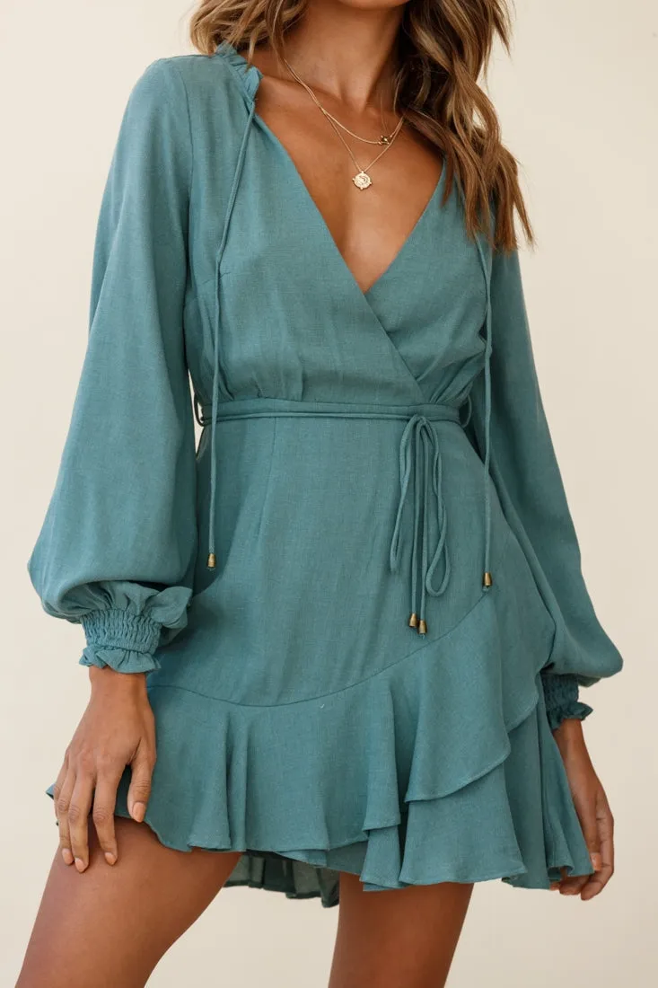 Santorini Long Sleeve String Tie Dress Sage