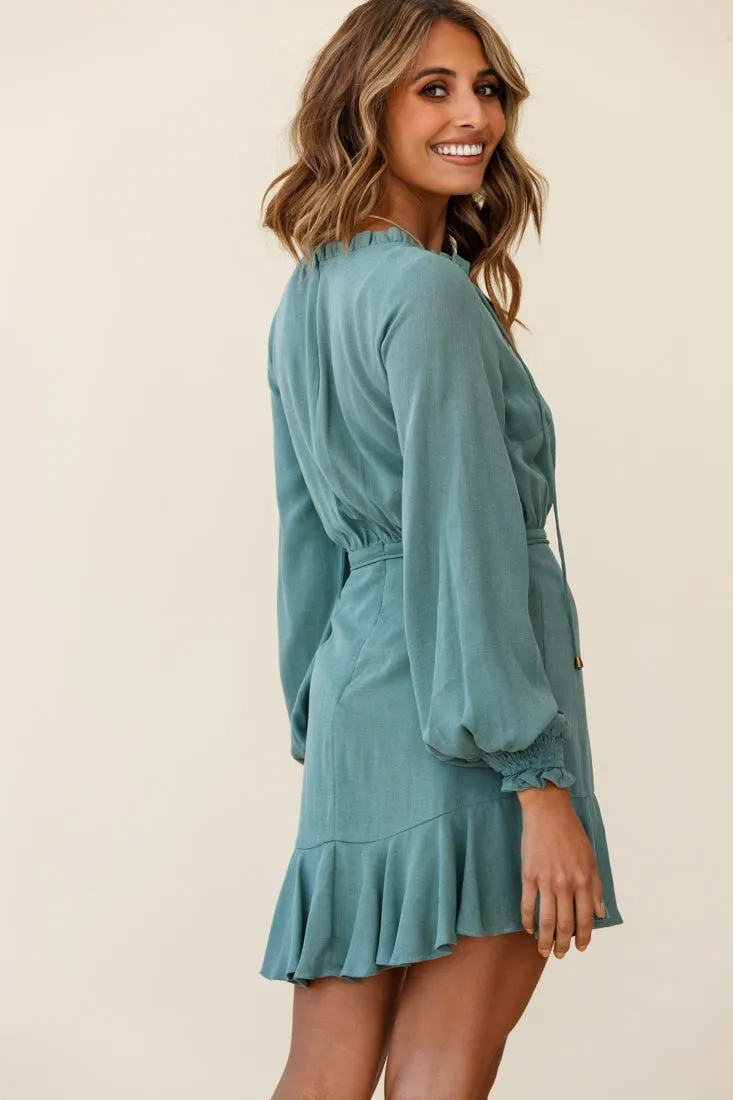 Santorini Long Sleeve String Tie Dress Sage