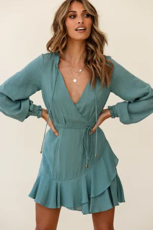 Santorini Long Sleeve String Tie Dress Sage