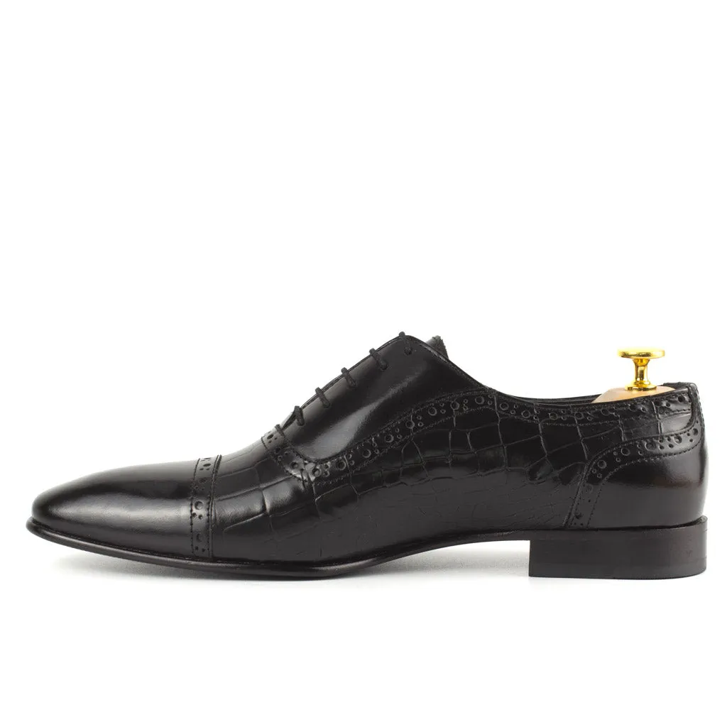 Sanzio Croco Black Men's Leather Dress Shoes