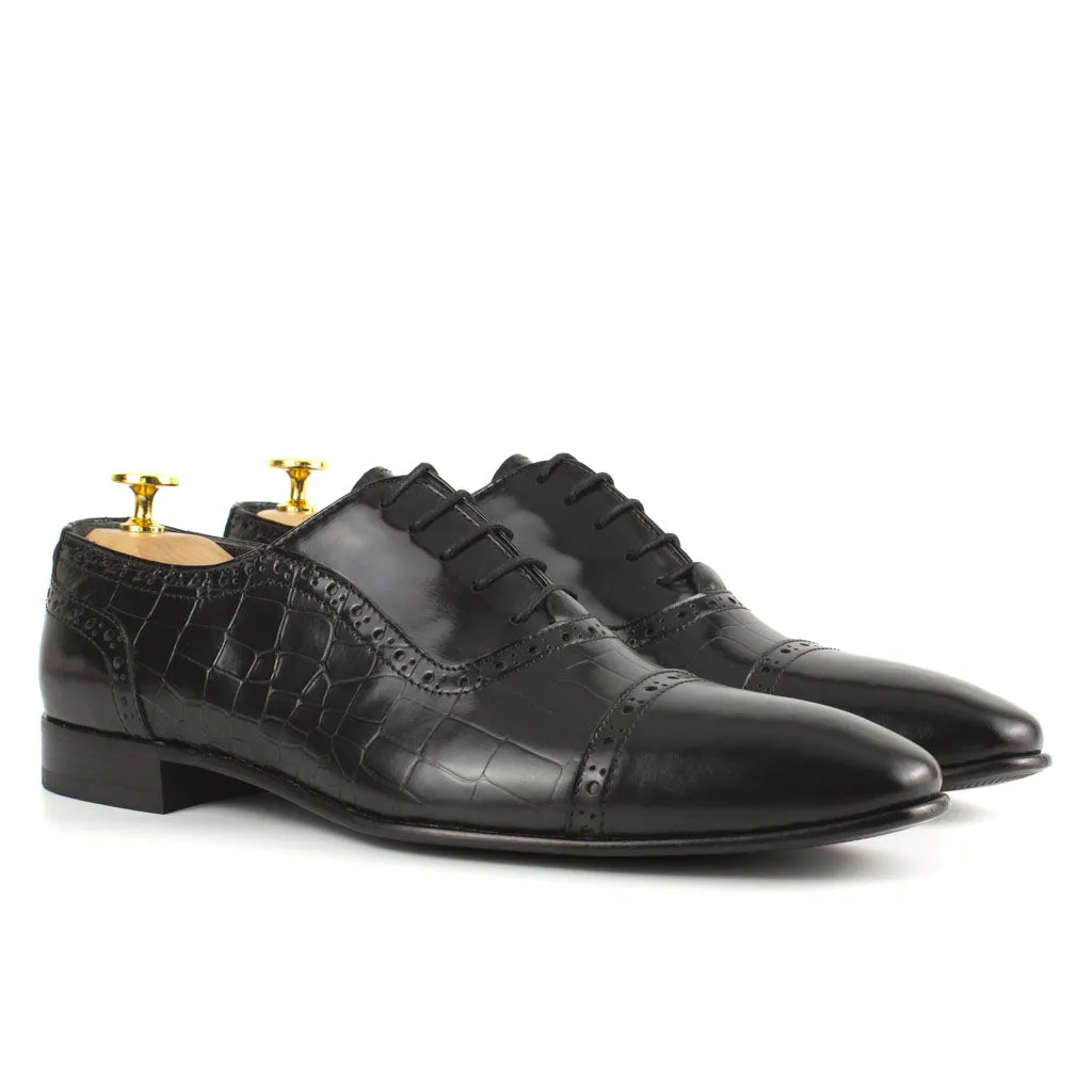 Sanzio Croco Black Men's Leather Dress Shoes