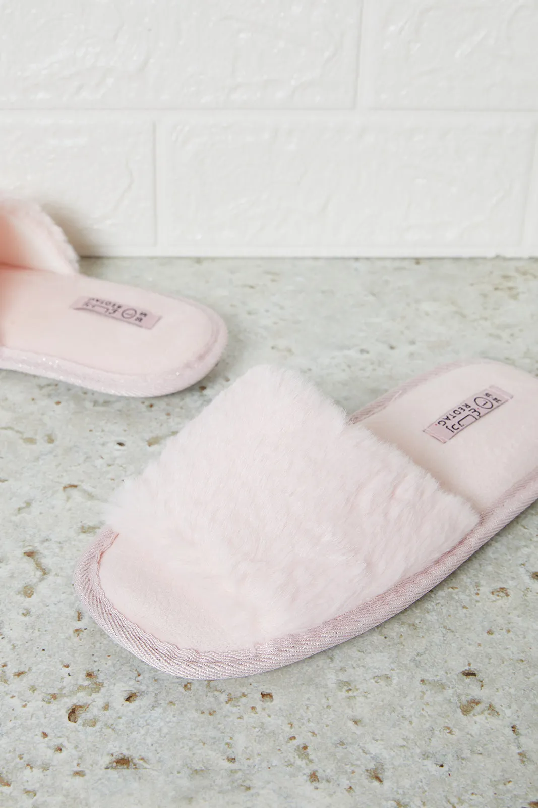 Senior Girls Pink Fur Detail Slipper