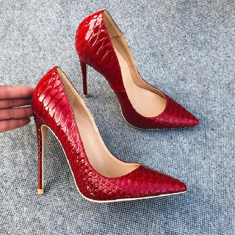 SerpentChic Glossy Pointed Toe Stiletto Pumps