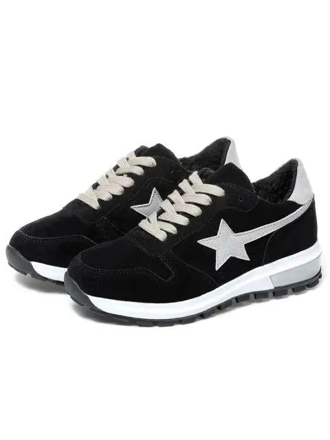 Simple  Block Star Patched Suede Sneakers