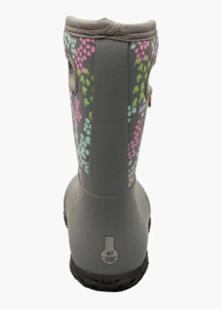 Size 10: Bogs YORK Gray Lower Teal Pink Gray Print Upper Insulated Rated -4F Rain Boots NEW