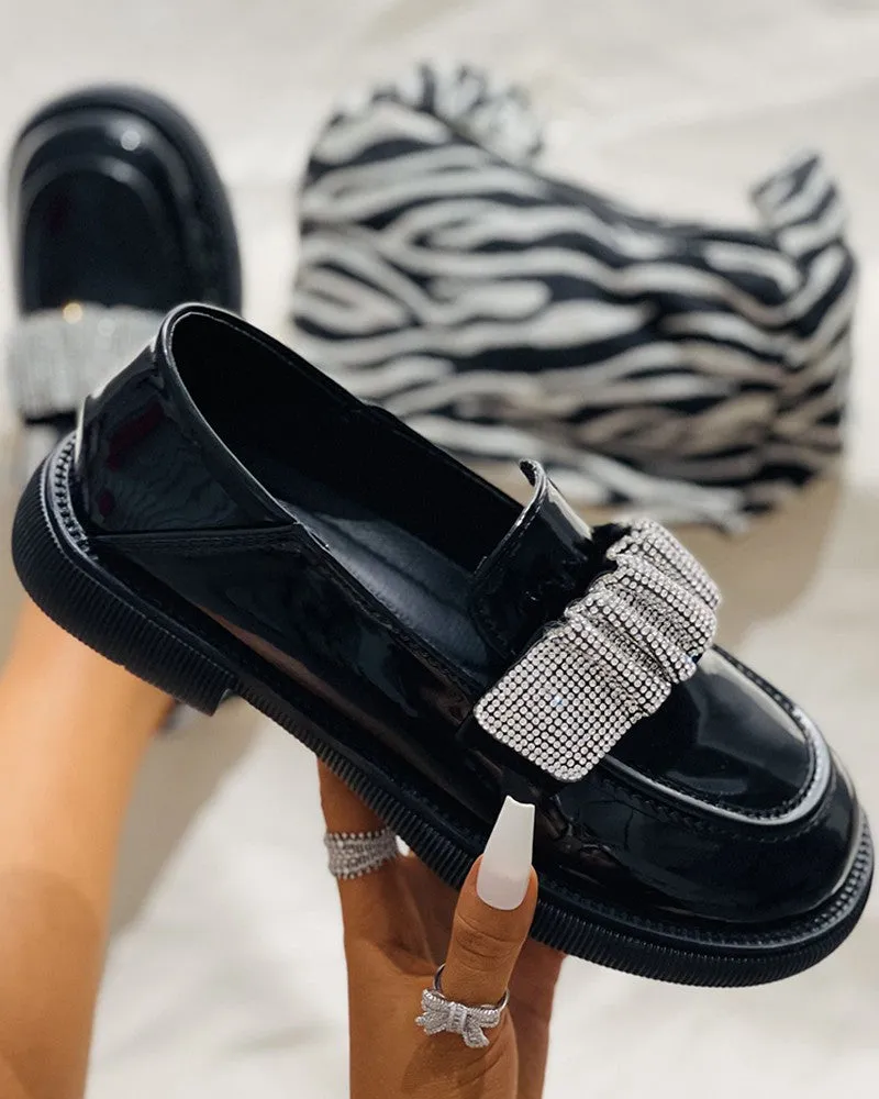 Studded Ruched Strap Slip On Loafers