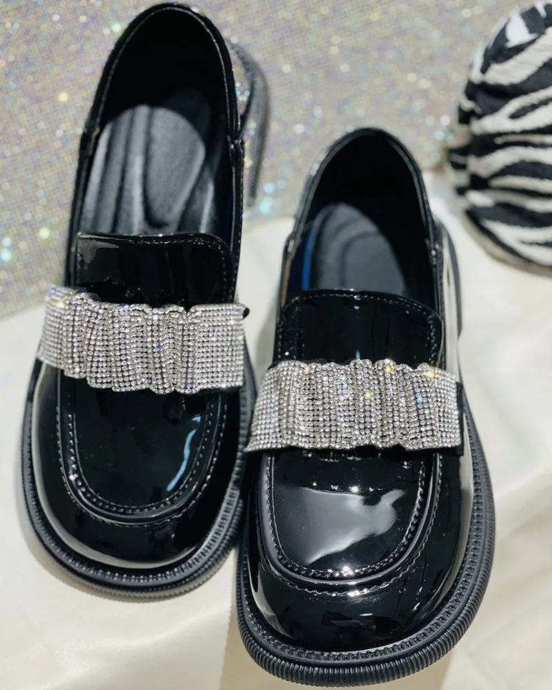 Studded Ruched Strap Slip On Loafers