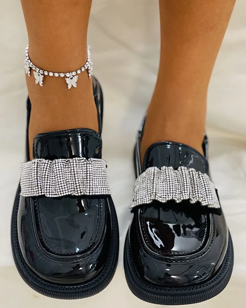 Studded Ruched Strap Slip On Loafers