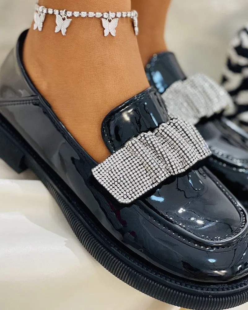 Studded Ruched Strap Slip On Loafers