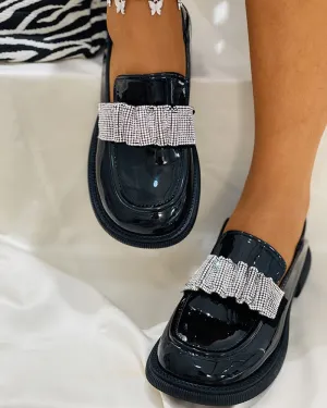 Studded Ruched Strap Slip On Loafers