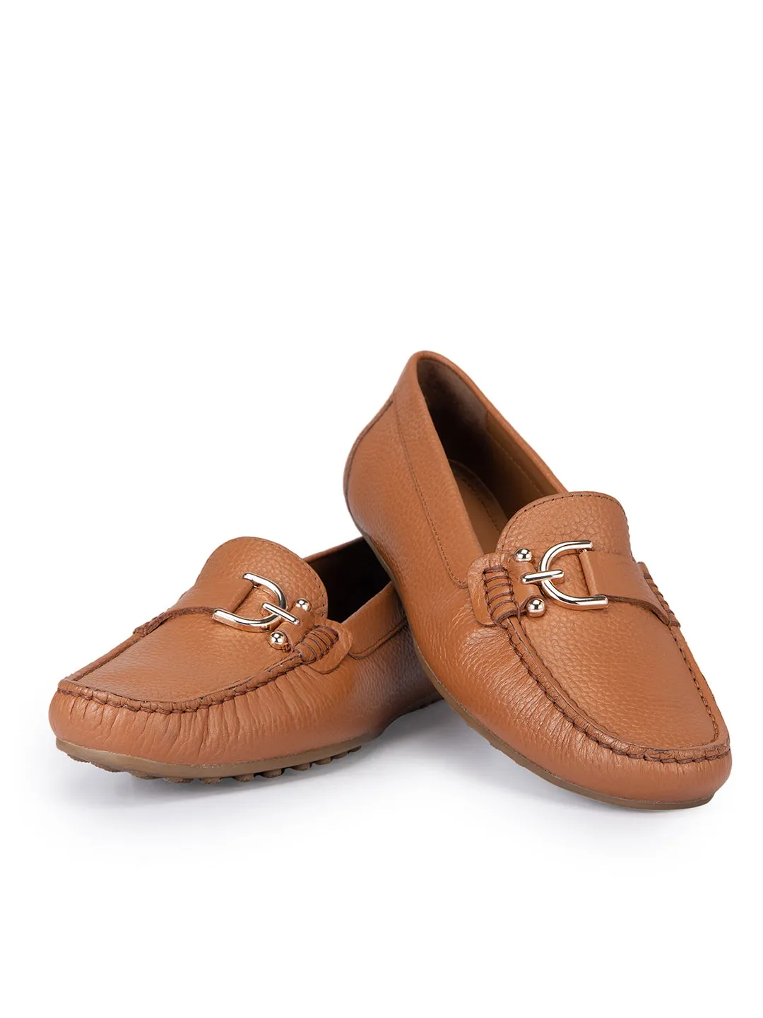 Tan Metal Embellished Moccasins