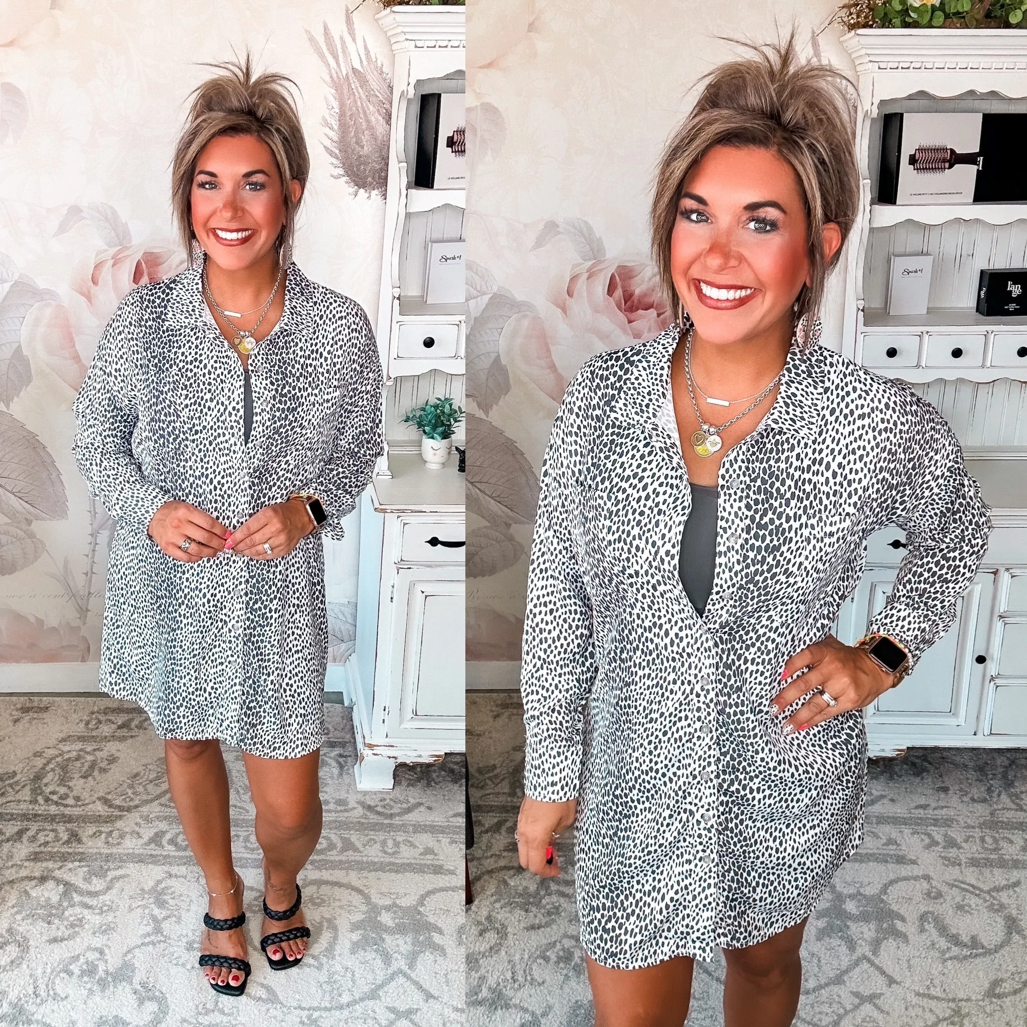 Timeless Smile Leopard Shirt Dress