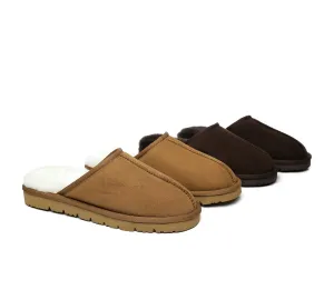 UGG Slippers Men Sheepskin Wool House Scuff Slippers Mosley