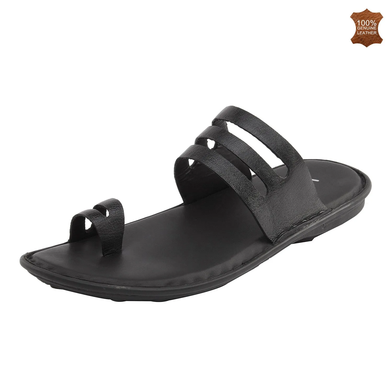 Vardhra Men 100% Genuine Leather - Thong Sandals / Slippers - Black