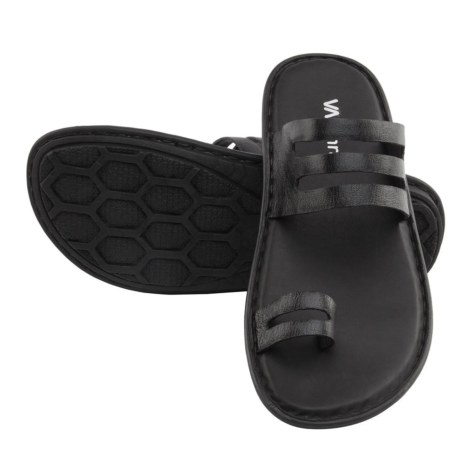 Vardhra Men 100% Genuine Leather - Thong Sandals / Slippers - Black