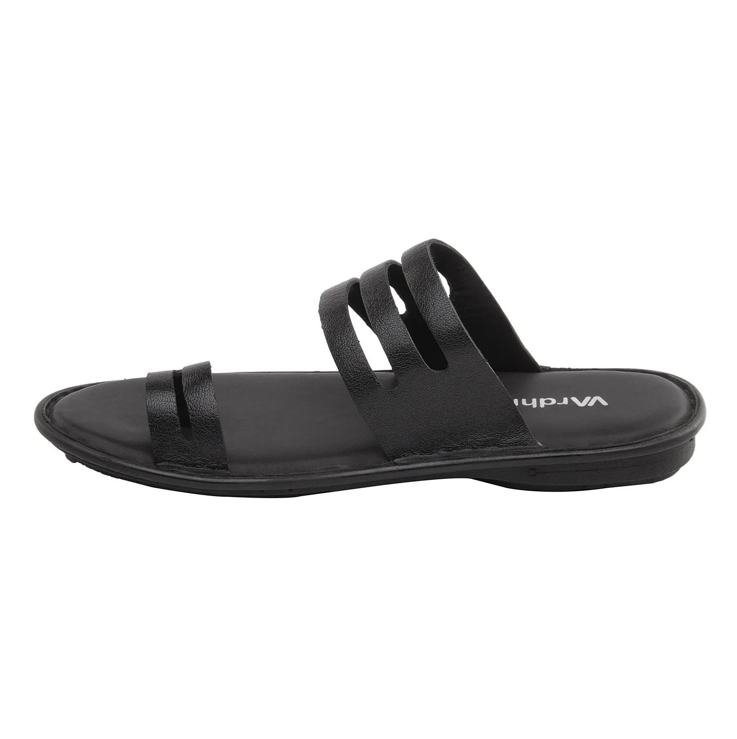 Vardhra Men 100% Genuine Leather - Thong Sandals / Slippers - Black