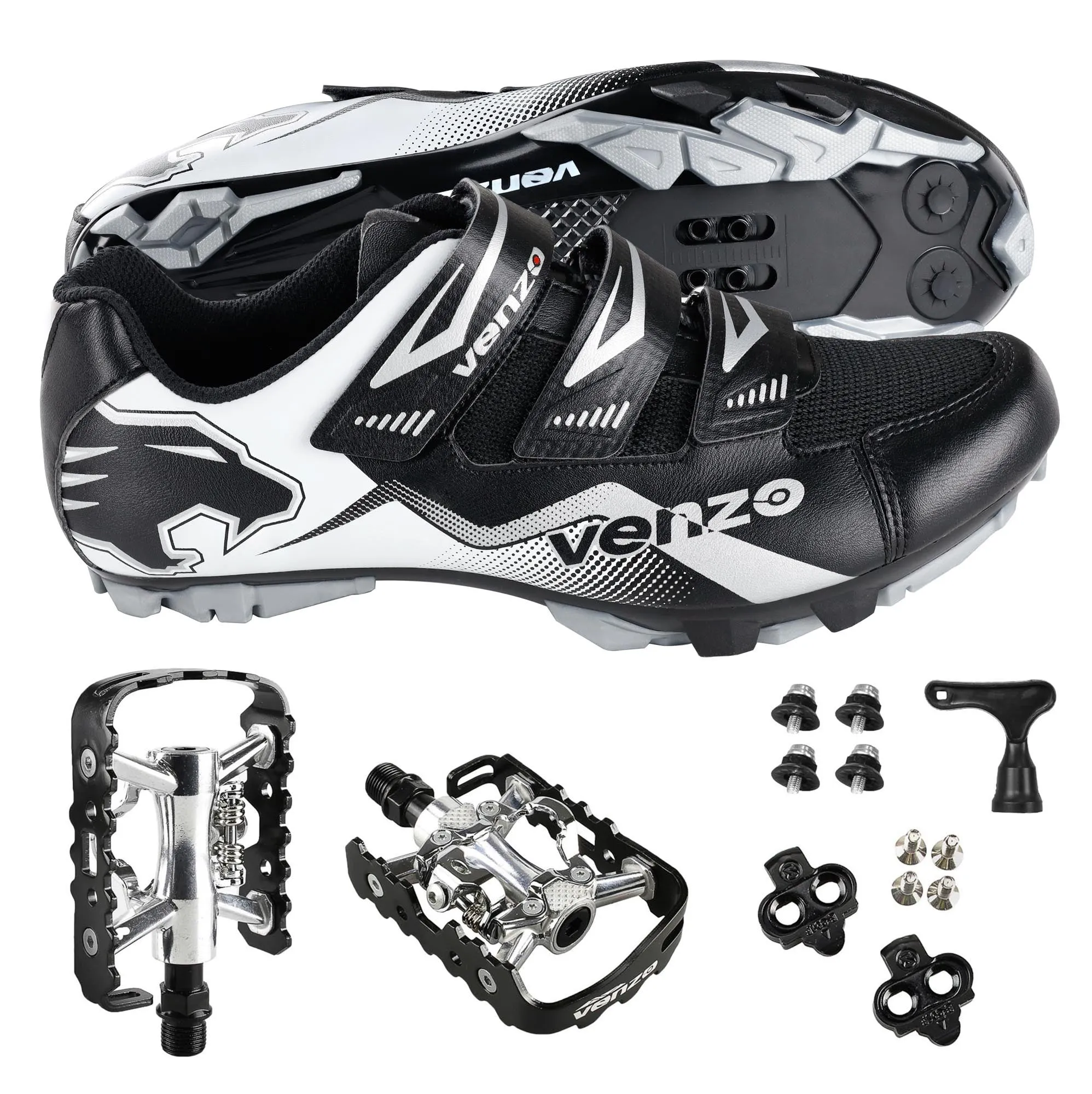 Venzo Men's Mountain Bike Bicycle Cycling Shoes with Multi-Function Clip-less Pedal & Cleat - Compatible with Shimano SPD & Crankbrother Systems - 10.5 US Men