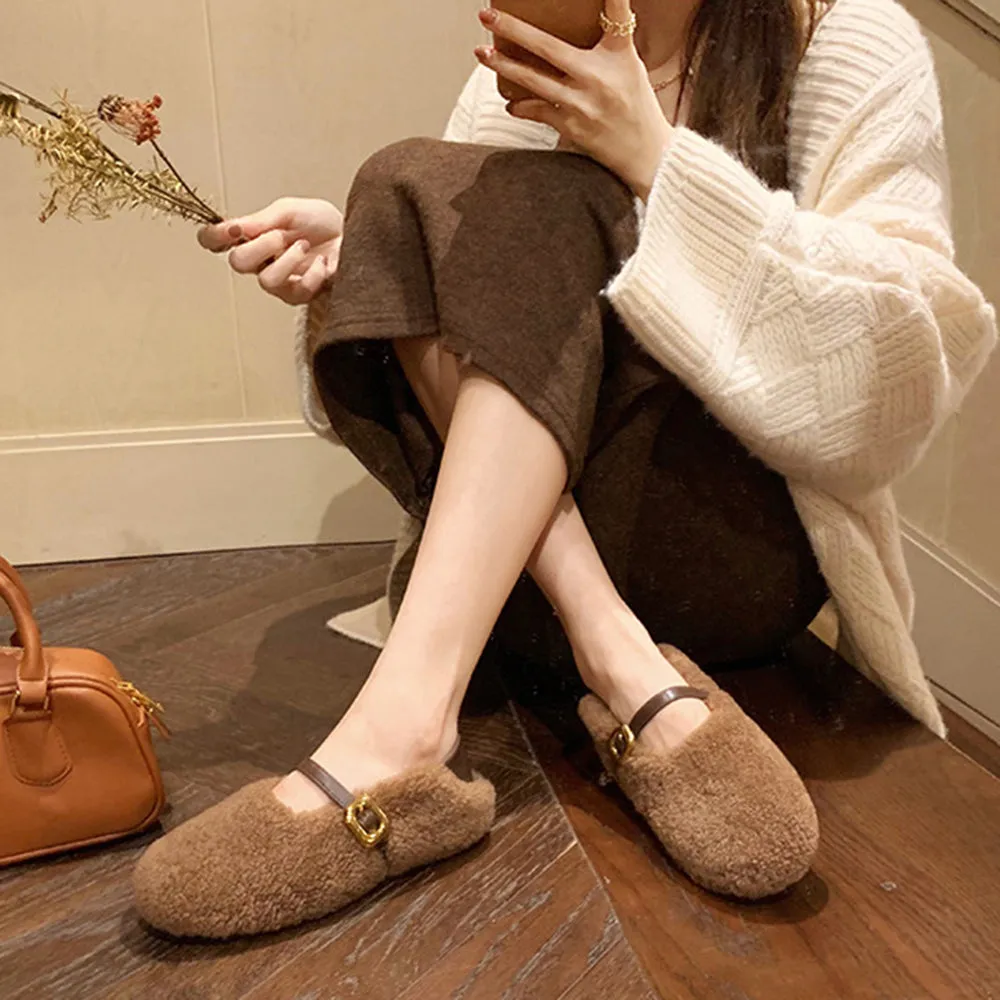 Winter Versatile Round Toe Furry Pea Shoes