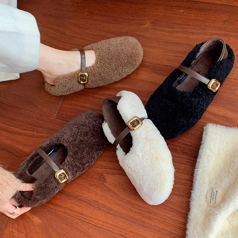 Winter Versatile Round Toe Furry Pea Shoes