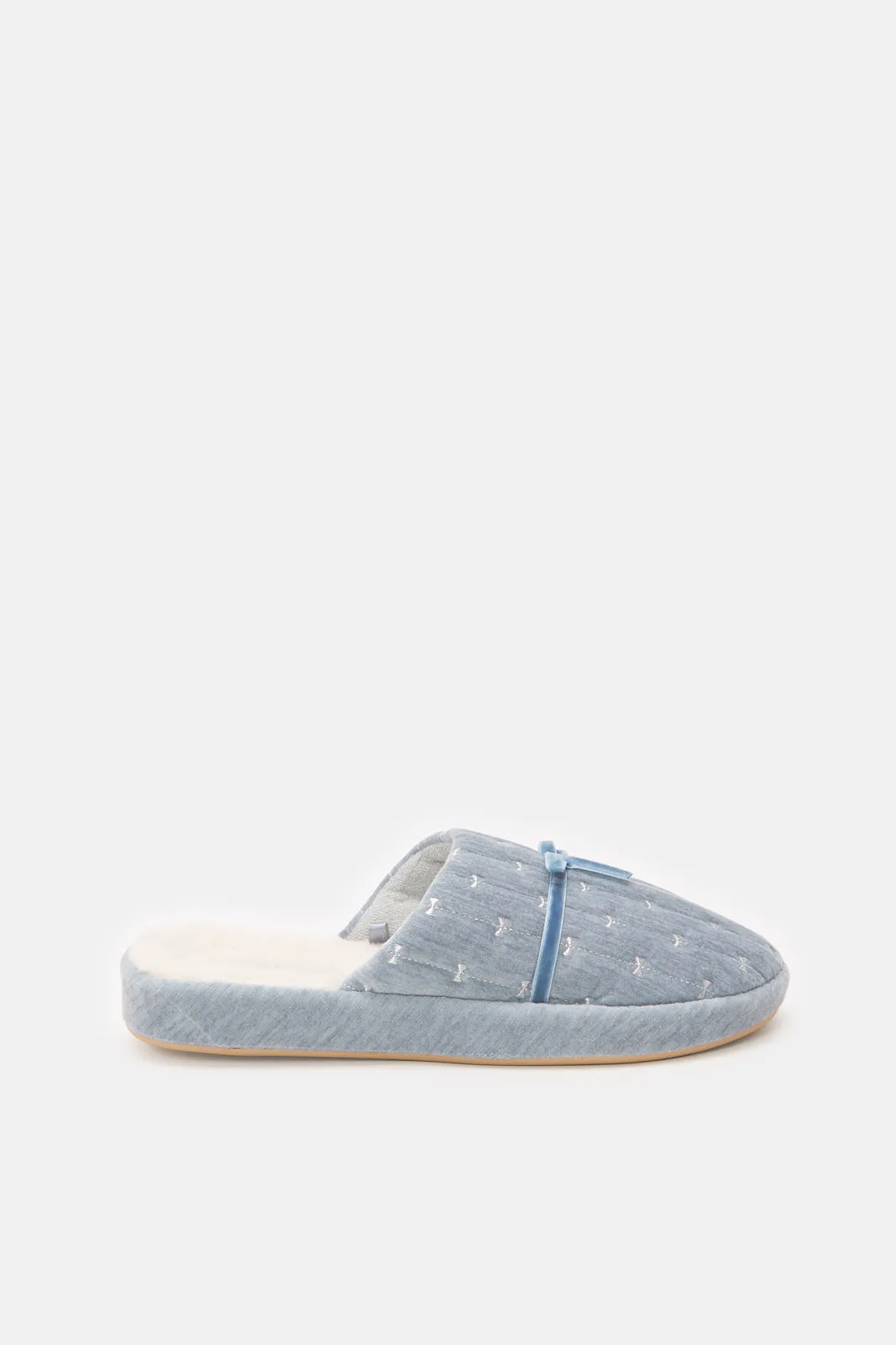 Women Blue Bow Trim Slipper