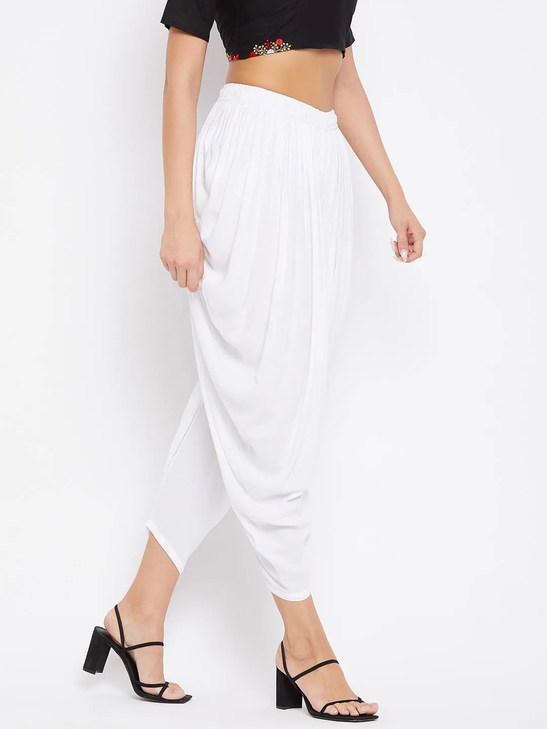 Women White Rayon Dhoti Salwar