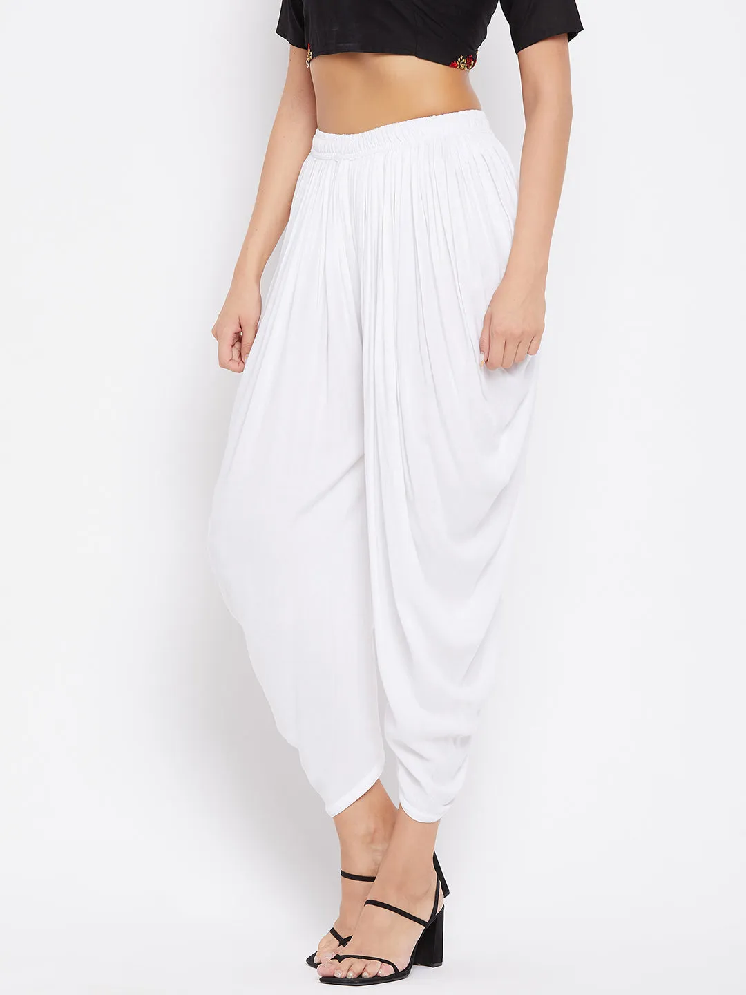 Women White Rayon Dhoti Salwar