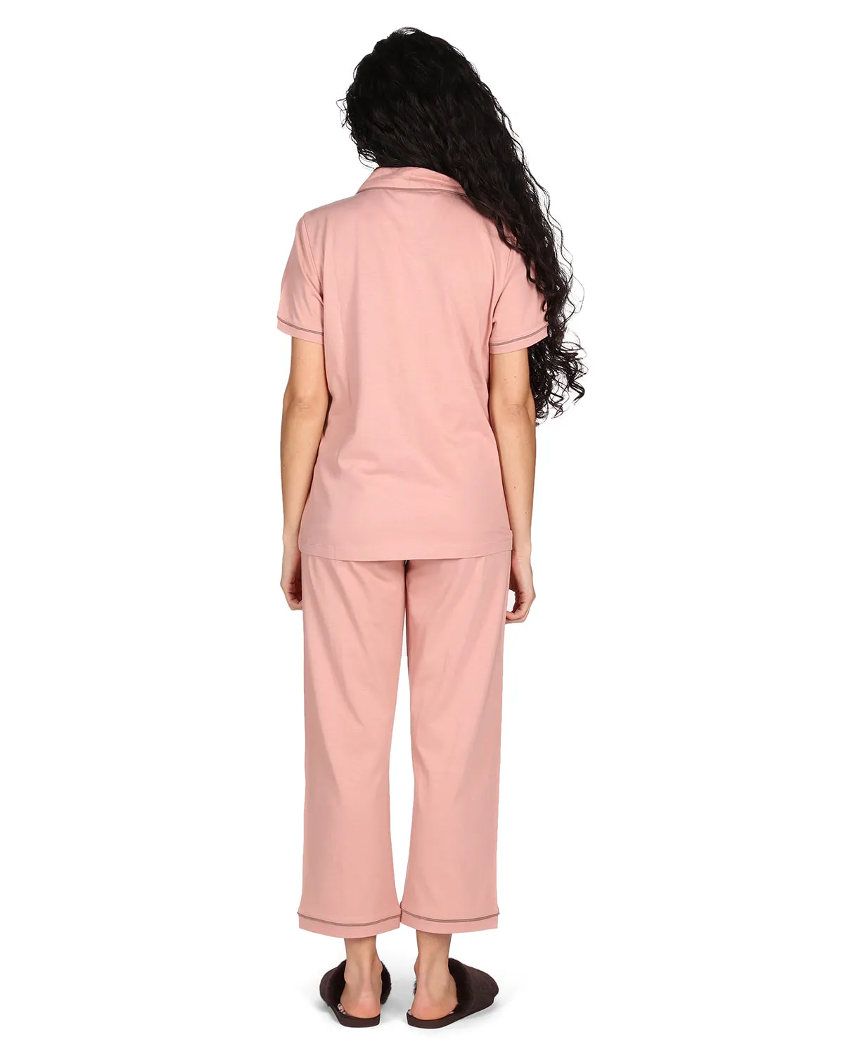 Women's Notch Collar Capri Cotton Blend Pajama Set